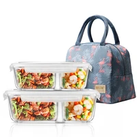 microwavable glass lunch box with dividerlidbag meal prep glass food storage containers with 2 compartments lunch container