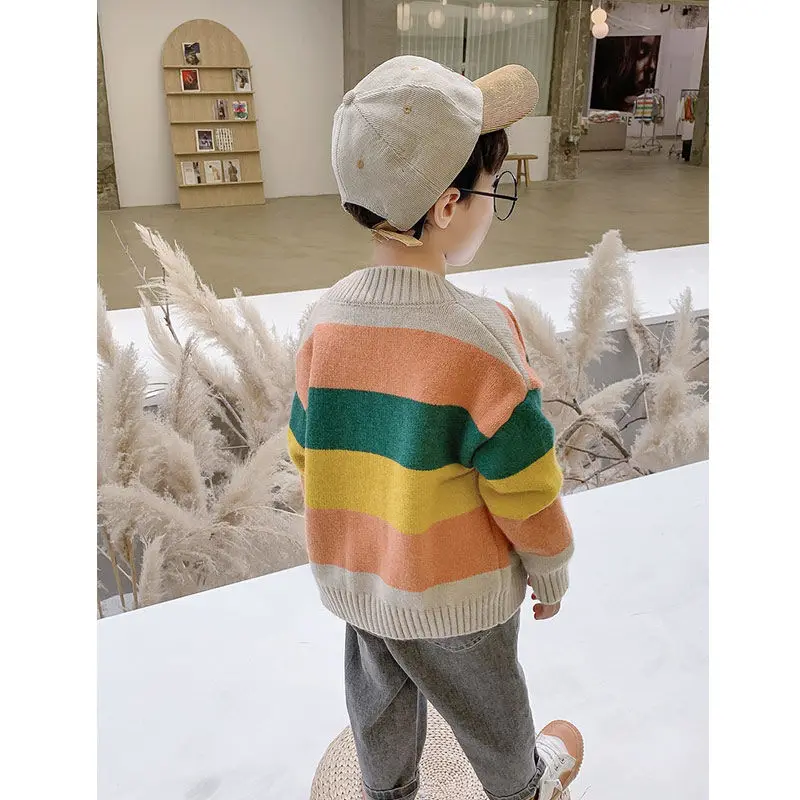 Осень 2020 Детский кардиган пальто свитера для мальчиков однобортная куртка ярких