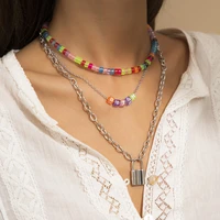 hot sale beach ethnic fashion beaded necklace for women with color acrylic imitation pearl necklace wholesale