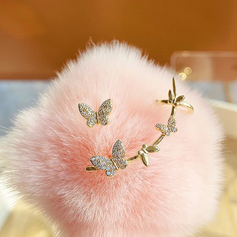 

Trendy Elegant 14K Real Gold Plated Asymmetric Butterfly Ear Clip for Women Top AAA Shiny Zircon S925 Silver Needle Stud Gift