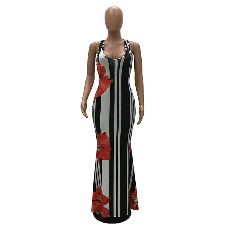 

Summer Sexy Backless Maxi Long Dress Ladies Bodycon Floral Print Sleeveless Party Night Club Beach Tank Dress