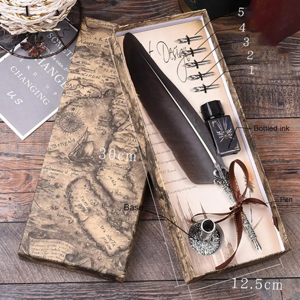 

Natural goose feather dipped in water fountain pen calligraphy luxury gift box set feather calligraphy set