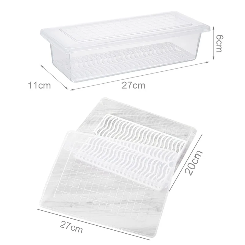 

Transparent Plastic Food Storage Box Fresh-Keeping Clear Fruit Egg Fish Container Refrigerator Partition Storage Organizer PP