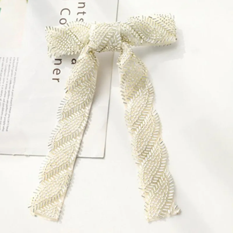 

2021 New Beads Hair Bow Clips Solid European Trendy Headdress Pearls Weaving Snap Hair Clips Ponytail Hair Ornament Barrettes