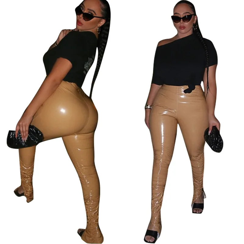 

Fashion Sexy High Resilience Skinny Women Pu Pants High Waist Drape Pencil Pants Suitable Nightclub Party Wear 2020 Autumn