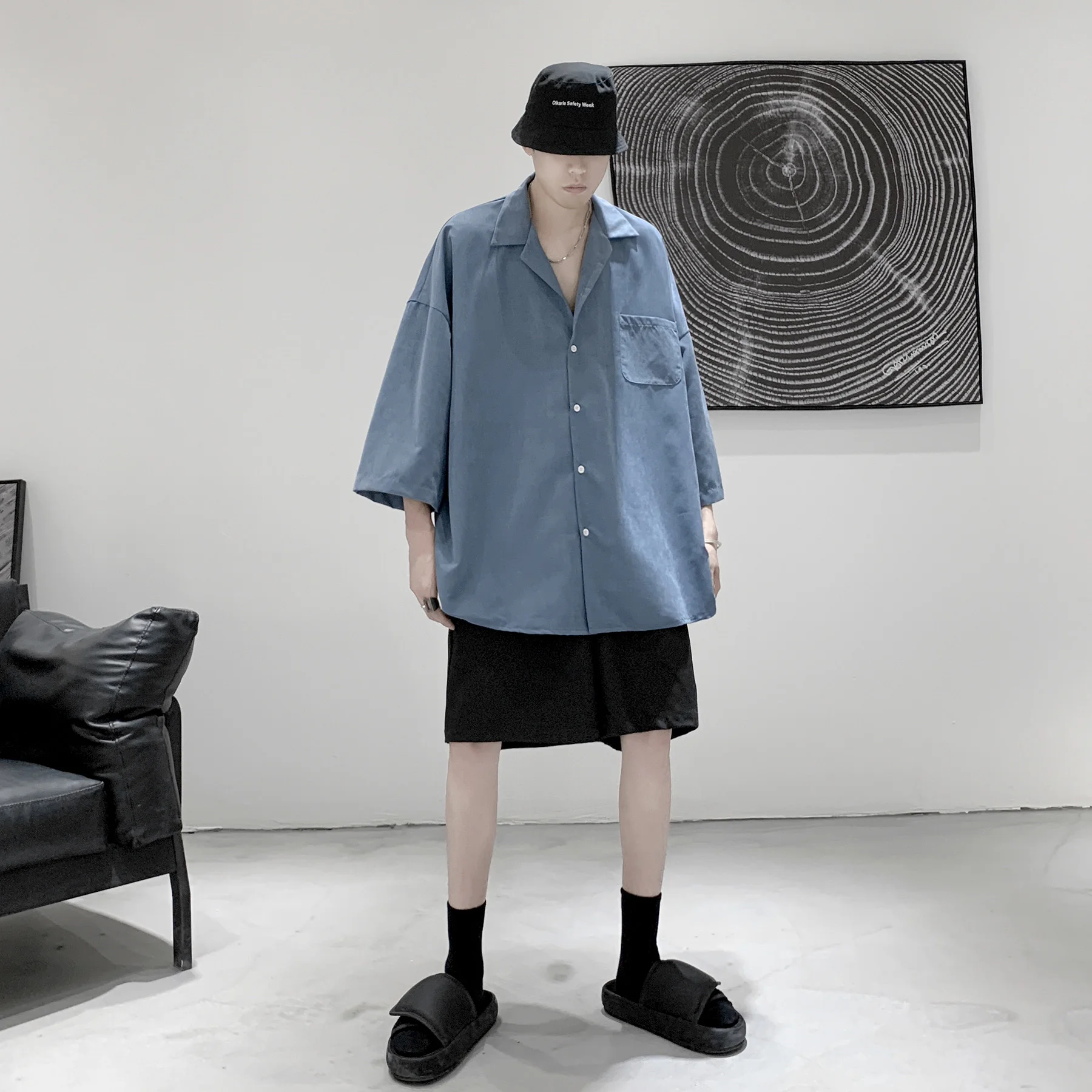 

Half Sleeve Shirt Unisex Korean Style Streetwear Normcore Solid Shirts