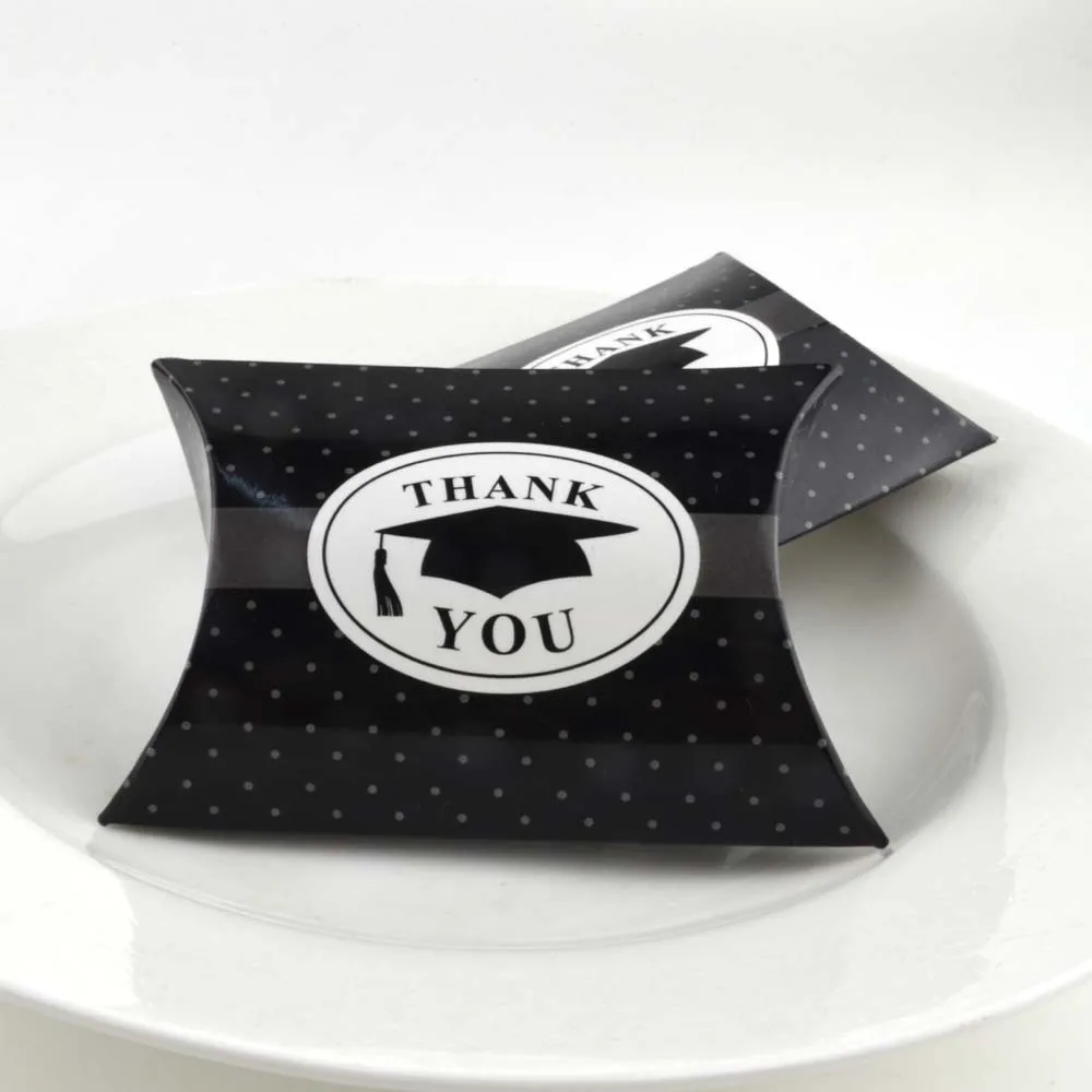 

50pcs/lot New Black Pillow Box Merci Simple Present Carton Pouch Kraft Paper box Gift DIY Candy Boxes Graduation Party Supply