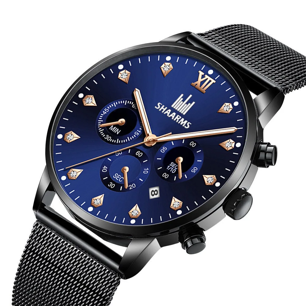 

New Personality Men's Alloy Mesh Strap Watch Calendar Business Fashion Watch Quartz Watch Men's Solar Watch Hand Broken