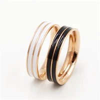 classic black white rings ceramic titanium steel lovers simple finger rings for womenmen cubic wedding engagement ring kk006