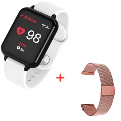 add steel strap Умные часы B57, водонепроницаемые, пульсометр, кровяное давление, несколько видов спорта, умные часы для женщин, носимые часы, мужские умные часы - Цвет: add steel strap