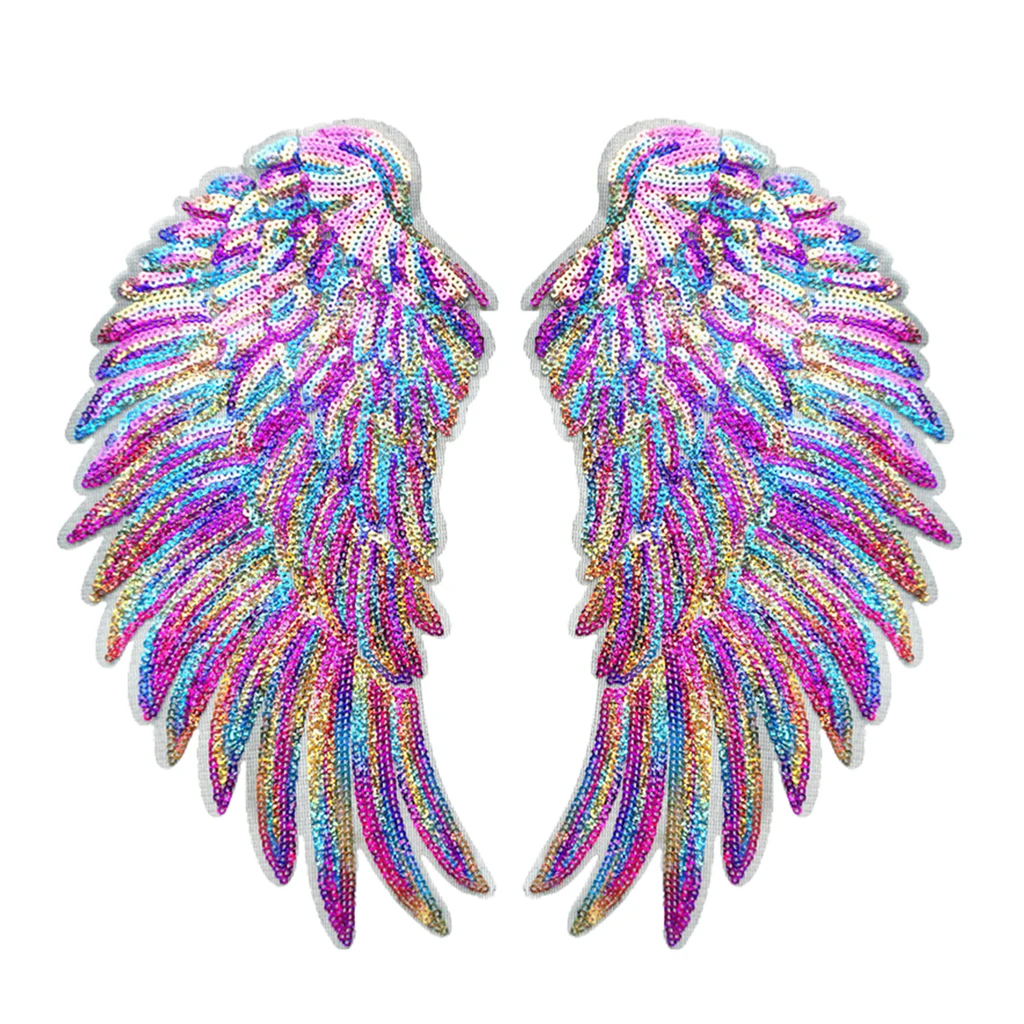 

2Pcs Patches Sequined Sew/Iron On Clothes 3D Feather Applique Stickers