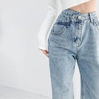 retro high waist design cross waist jeans womens straight trousers drape mopping pants trend sashes straight jeans