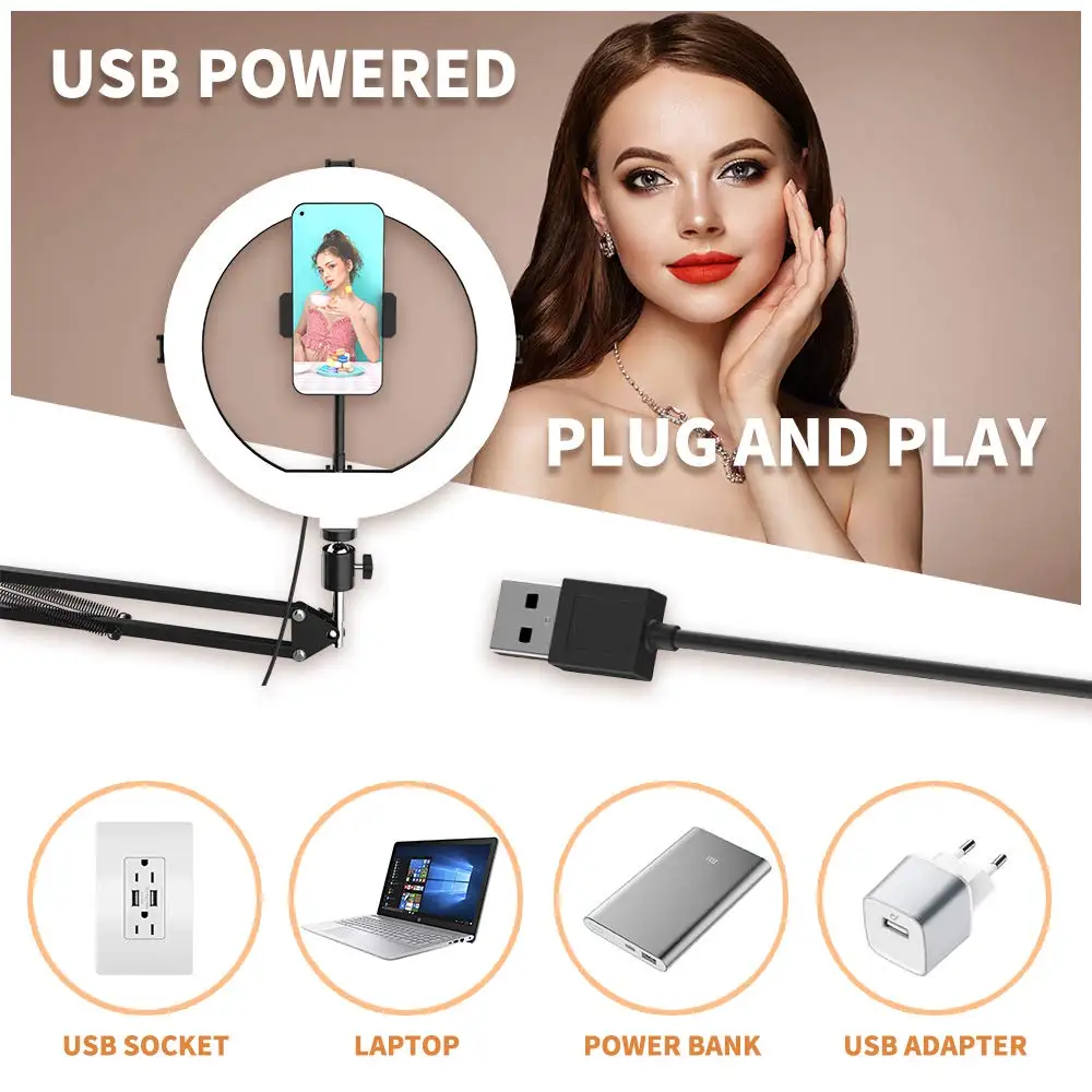10 inch led selfie ring light with stand phone ring lamp desk photography lights for makeup youtube tiktok video ringlight free global shipping