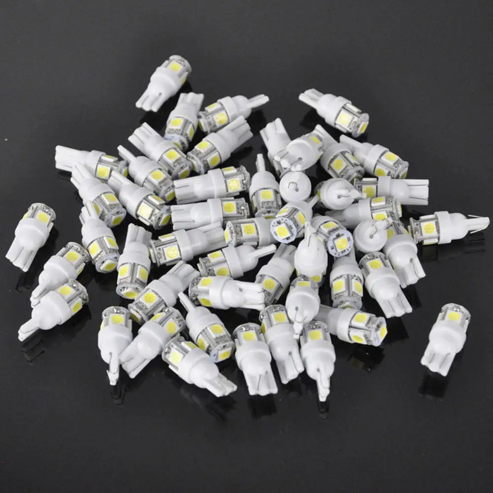 

50 X T10 5050 W5W 5 SMD 194 168 LED White Car Side Wedge Tail Light Lamp Bulb