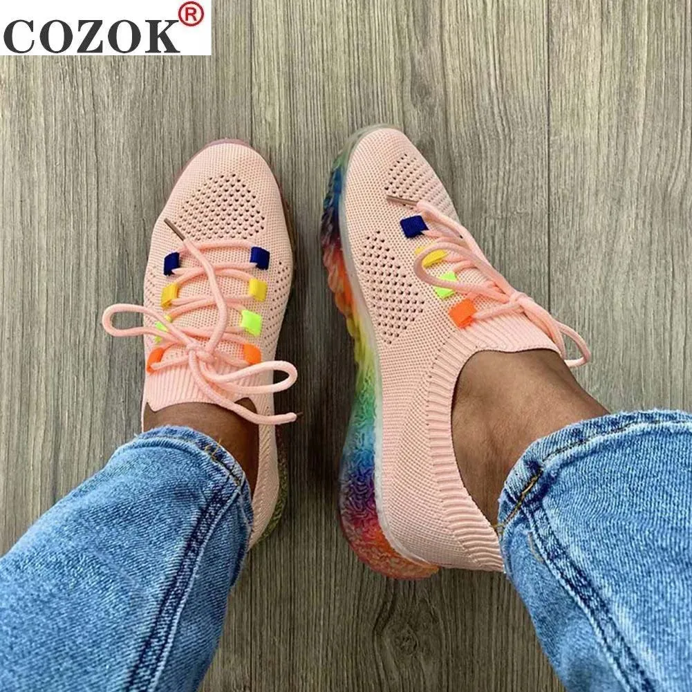 

2021 Big Sizes 43 Brand Design leisure Colorful Flat Shoes Women Casual Flats Spring Summer Autumn Knitting Sneakers Female