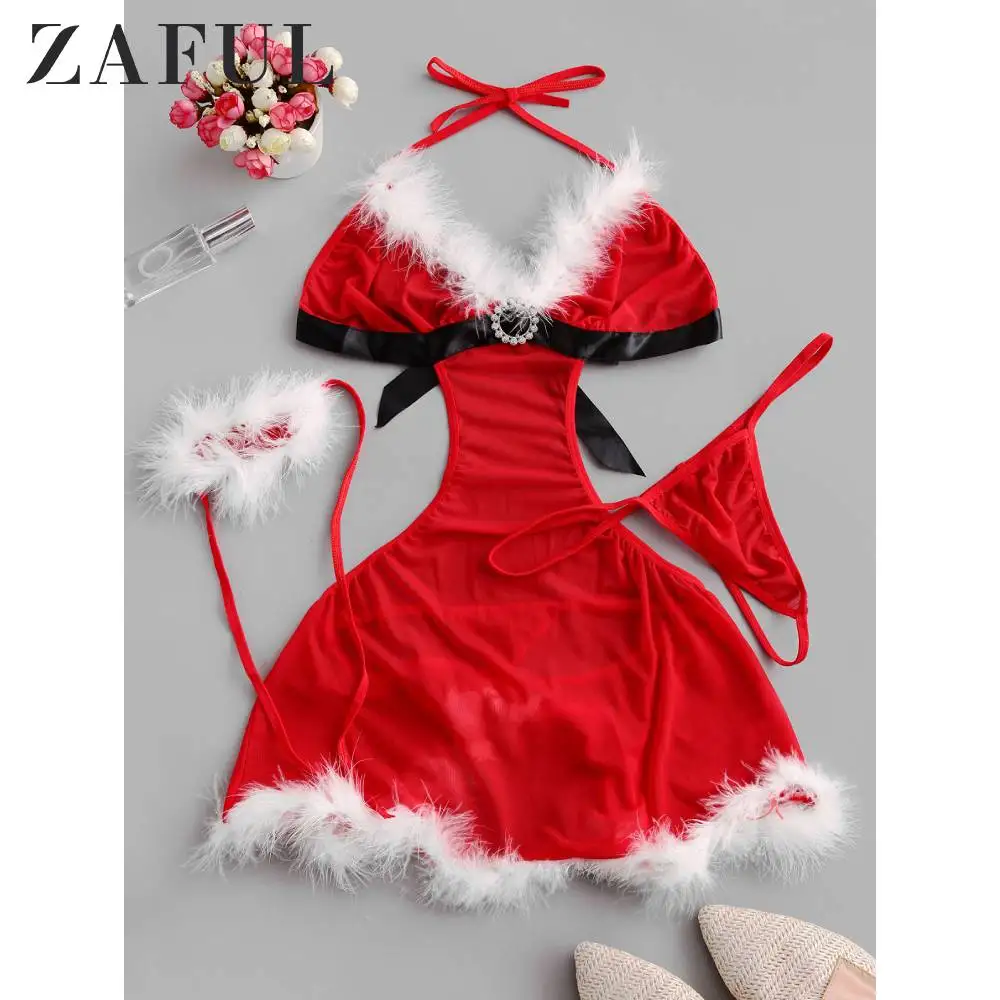 ZAFUL искусственный мех с вырезами Рождество косплей набор для женщин чашки три