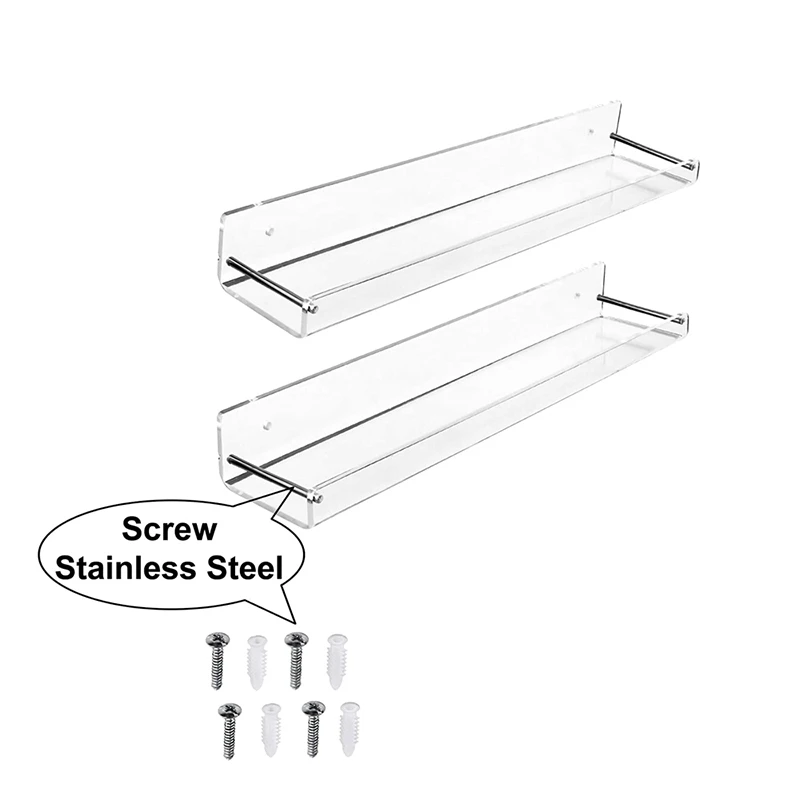 

4Pcs Wall Mount Clear Acrylic Floating Shelf Shelves Bath Living Room Kitchen L Shape Displaying Rack Organizer Shelving