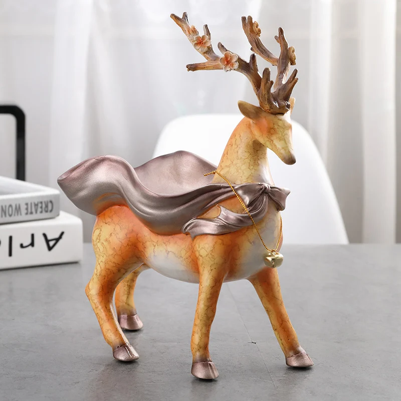 

New Deer Shaped Ornament With Bell Decoration Statue Figurine Ornament Wedding Gift Home Decor Crafts Living Room Drop Shipping