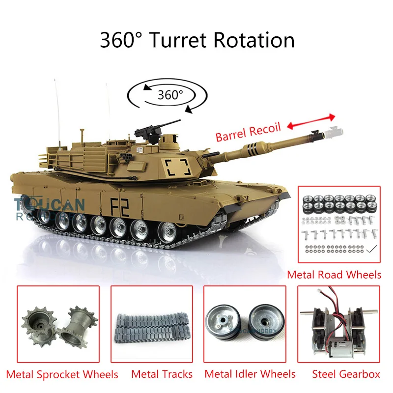 

Henglong 1/16 Scale TK 6.0S Customize Abrams RC Tank 3918 360 Turret Barrel Recoil TH12945
