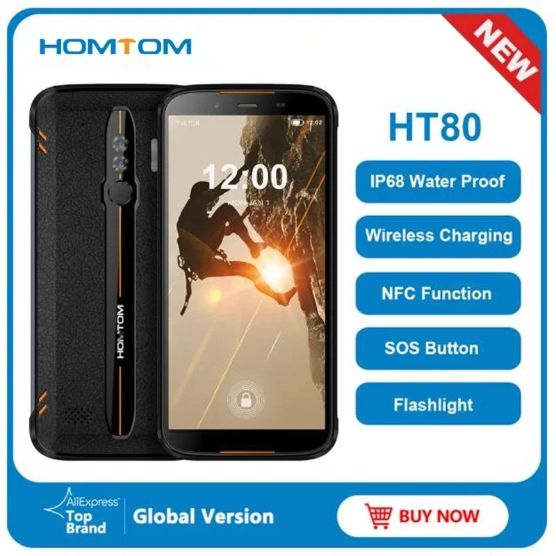 

Original HOMTOM HT80 IP68 Waterproof Smartphone 4G LTE Android 10 Cellphone 5.5" 18:9 HD MT6737 NFC Wireless charge Mobile phone