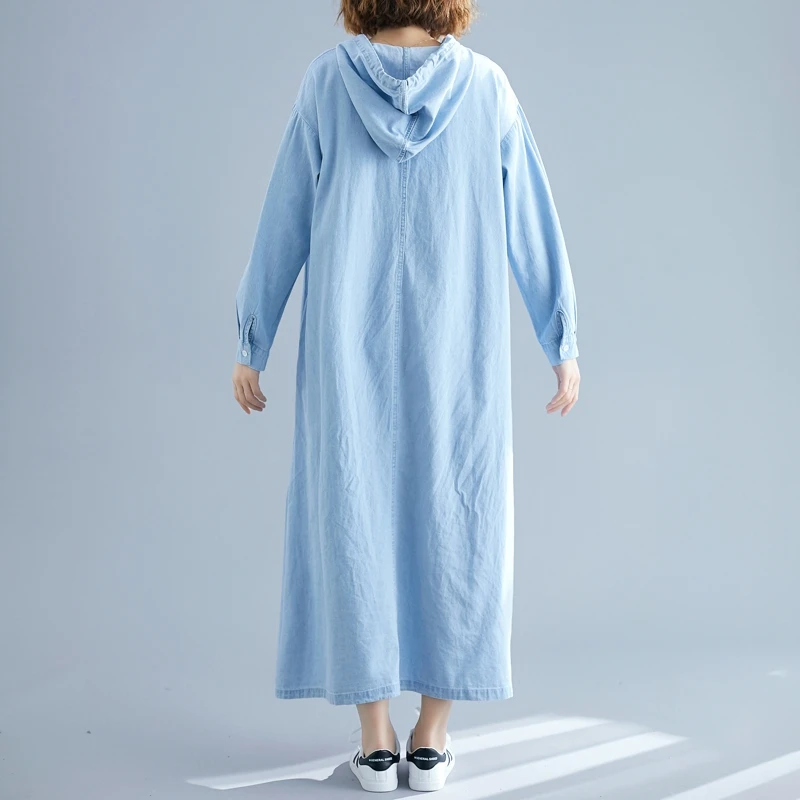 Dress Women 2019 Autumn Fashion Loose Vintage Denim Plus Size Hoodie Sweatshirt Big Ladies Cotton Robe Femme | Женская одежда