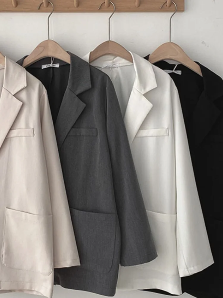 

Women's Autumn New Women's Korean Version of The Retro Black Thin Suit Mid-length Loose Top