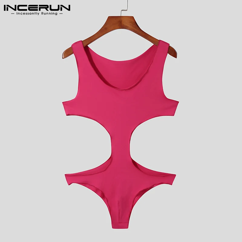 

2022 Men Bodysuits Underwear Solid Color Sexy Hollow Out O-neck Sleeveless Men Pajamas Romper Cozy Skinny Bodysuit S-5XL INCERUN