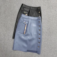 2021 spring autumn womens genuine irregular skirts chic ol elegant leather skirt c085