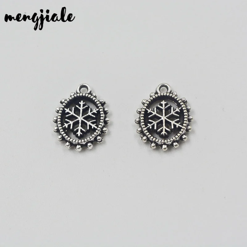 Металлические античные серебряные подвески снежинки на ожерелье ювелирных изделий, 40 штук в наборе, MENGJIALE, 15*12 мм.