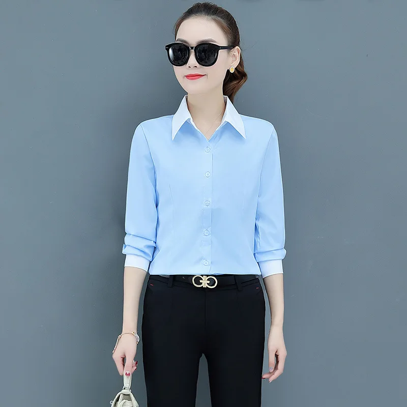 

Женский модный деловой костюм с длинным рукавом, рубашки, женская однотонная блузка с лацканами, топы