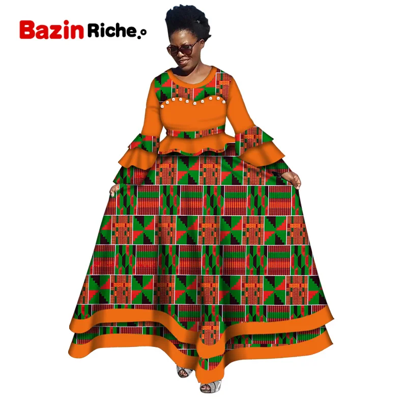 Сезон весна-осень В африканском стиле Одежда в фут Женское Платье макси с длинным