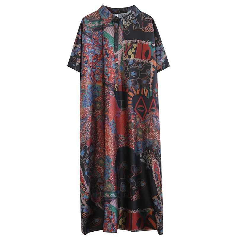 

DIMANAF Plus Size Dress Women Clothing Summer Sundress Print Vintage Elegant Lady Vestidos Button Shirt Dress Loose Oversize