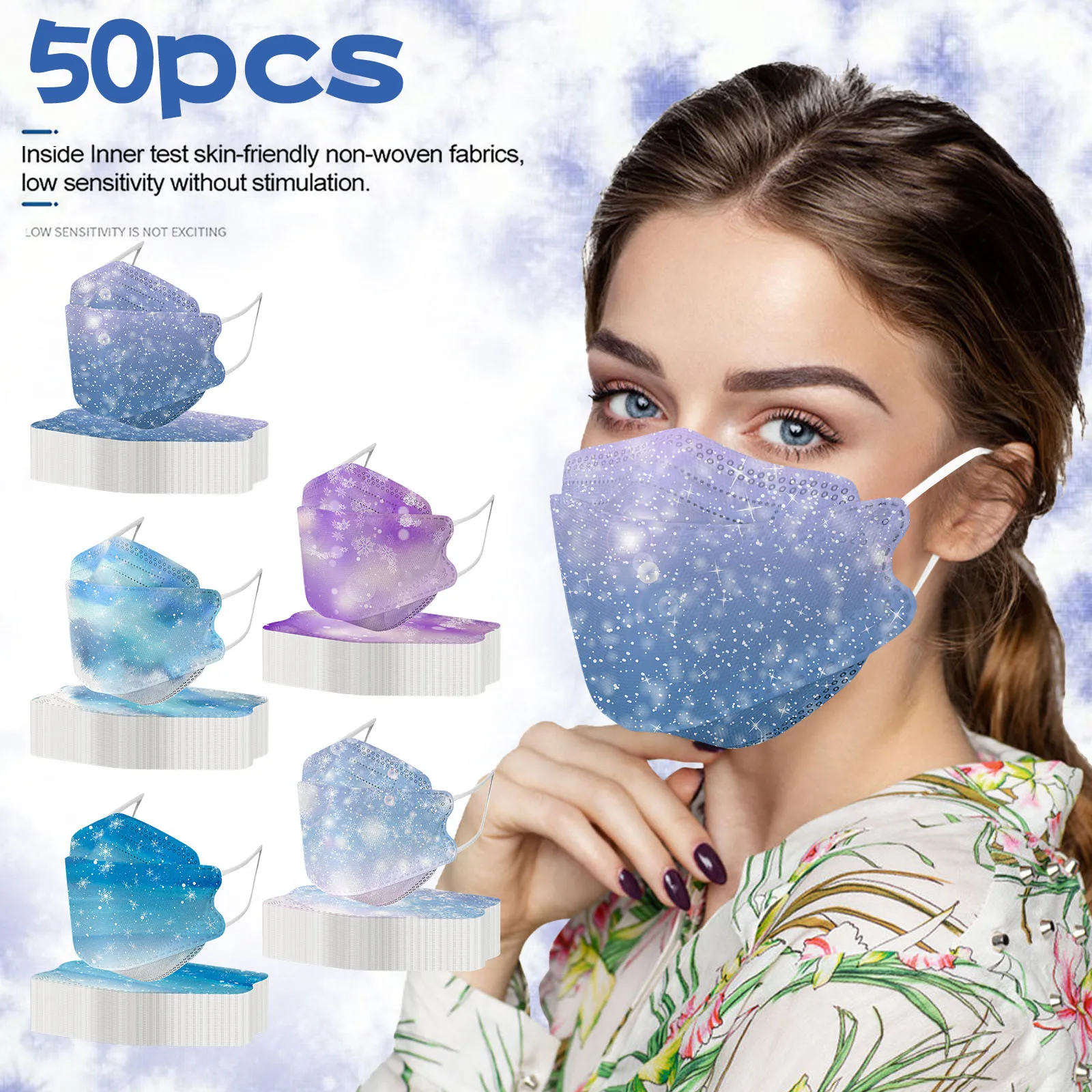 

50 шт. одноразовая Рождественская маска для взрослых с градиентом, снежинка, принт, маска для лица, 4 слоя, Рождественская маска для вечеринки, Desechable, Хэллоуин, косплей