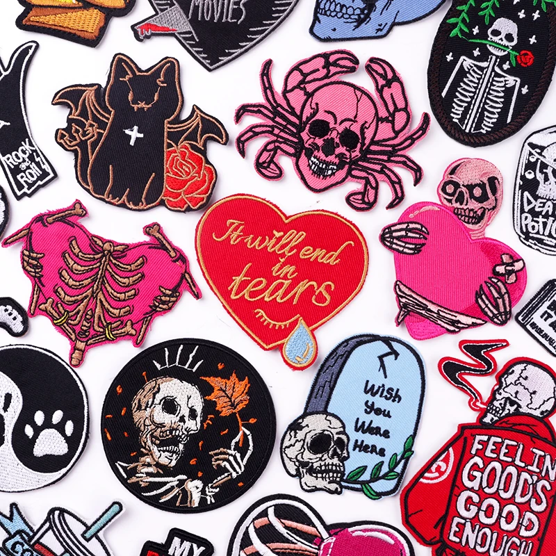 

Love Skull Embroidered Patches For Clothing Thermoadhesive Patches Hippie Punk Skull Patches On Clothes Badges DIY Applique