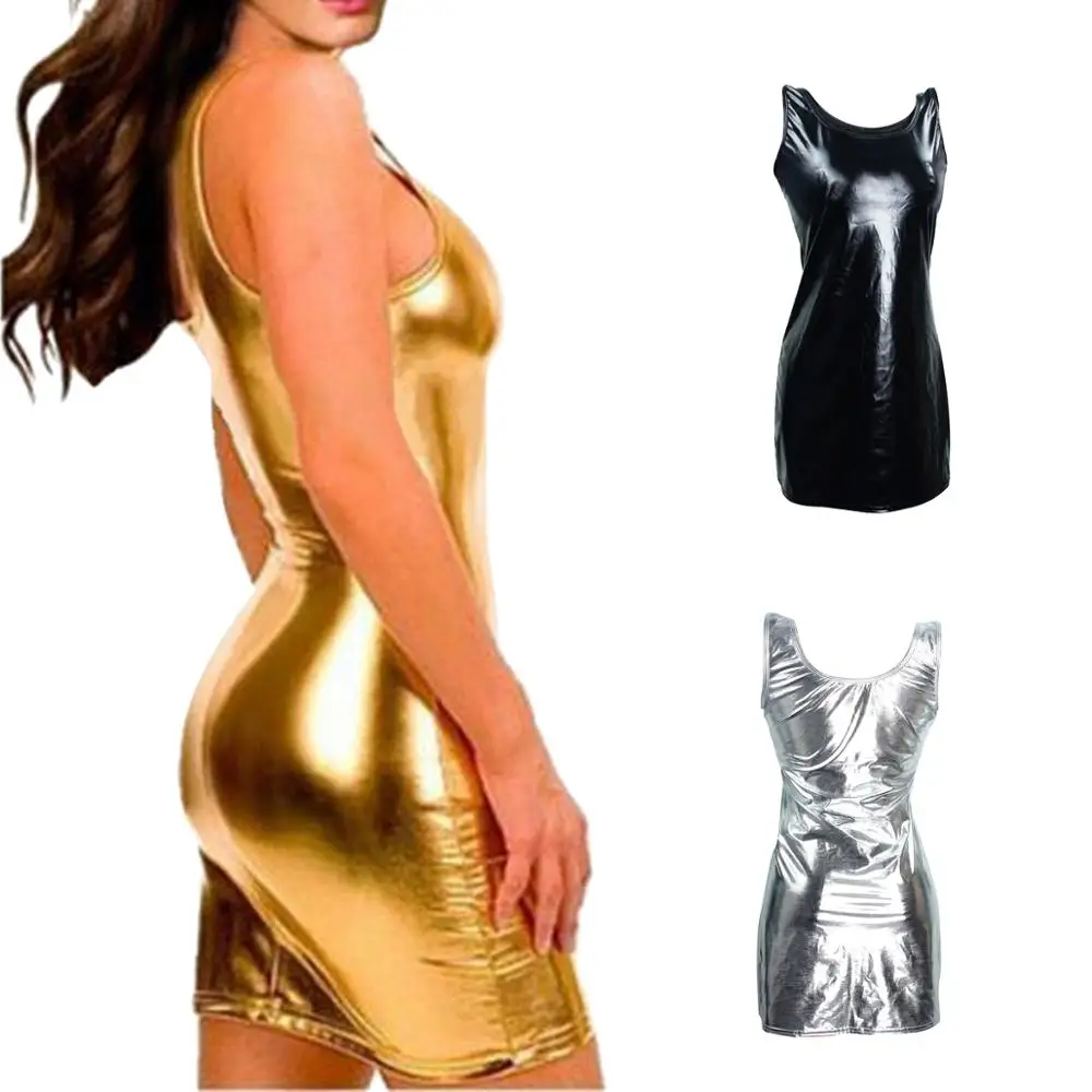 

2020 New Sexy Women PU Leather Sexy Dress Babydoll Dresses Strap Nightclub Stage Costume