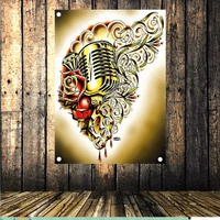 vintage tattoo poster flag banner four hole tapestry canvas art cloth painting bar coffee barber shop bedroom home decoration