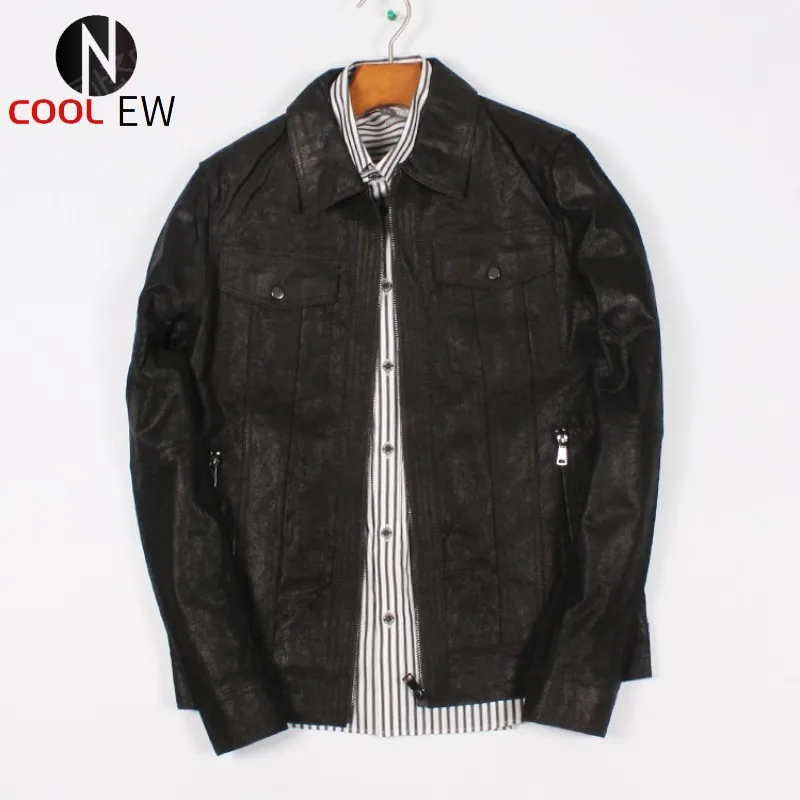 

Casual Men Genuine Pigskin Leather Jackets Slim Lapel Fashion Natural Real Leather Coats 2021 New Male Zipper Outerwear Clothes