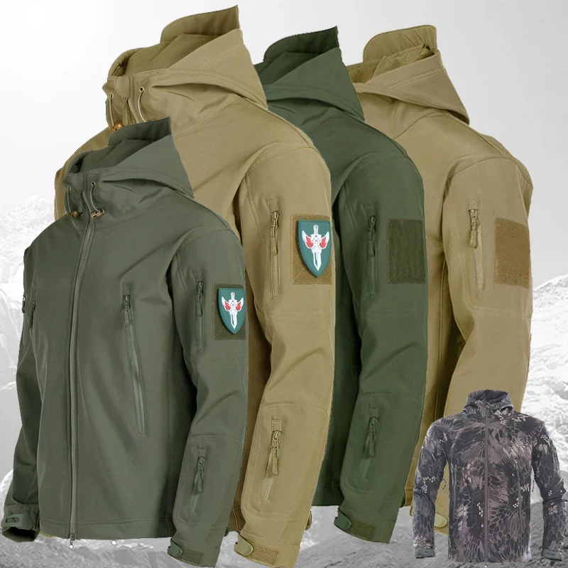 

Мужские уличные походные ветрозащитные куртки, флисовая Мягкая флисовая одежда в стиле милитари для охоты, тактическое зеленое камуфляжное армейское пальто