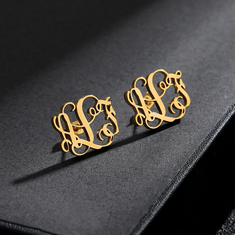 

Monogram Stud Earrings Custom Letters Stud Earrings Personalized Name Fashion Gold stainless steel Jewelry aretes de mujer Gift