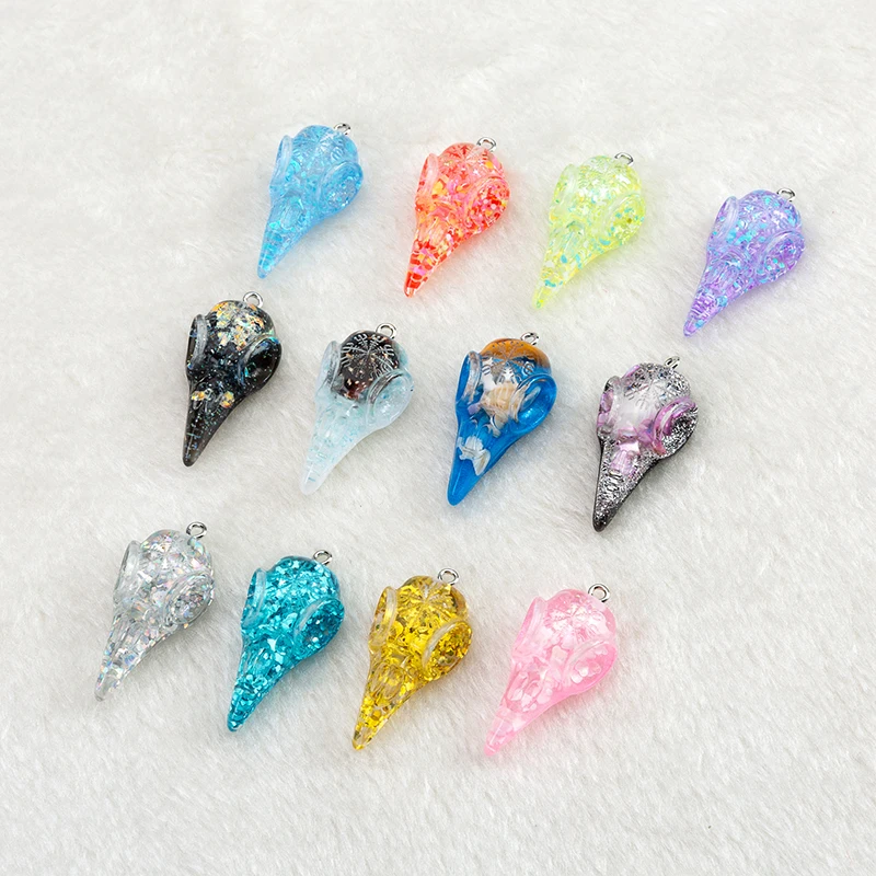 10 шт. череп ворона Подвески с плоской задней стороной из смолы панк Ворон голова