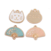 10pcs paper fan cat enamel charms diy earrings bracelet pendant neacklace accessories for jewelry making handmade craft