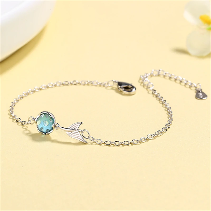 Регулируемый браслет в виде хвоста Русалочки с синими камнями бесплатная