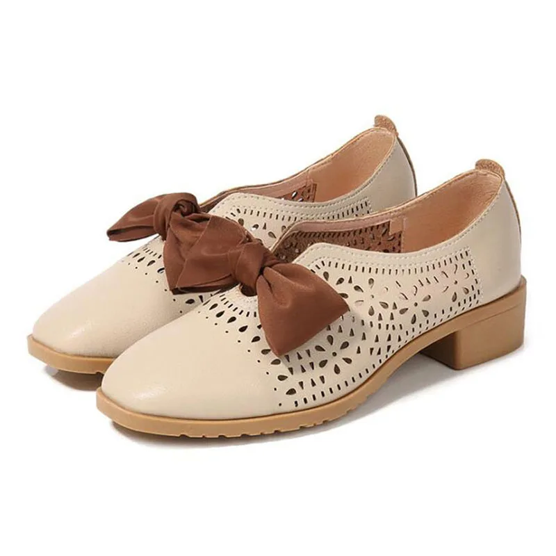 Spring Flats Women Shoes Bowtie Loafers Patent Leather Women's Low Heels Slip On Footwear Female Pointed Toe Thick Heel