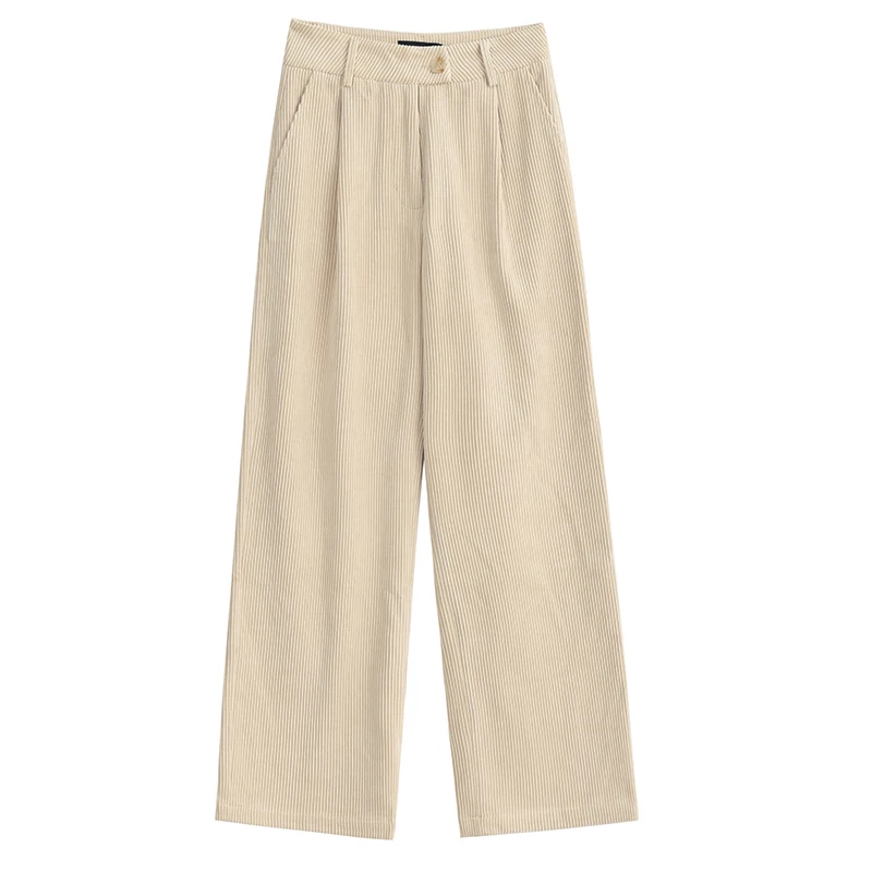 [EAM] Corduroy Pleated Black Wide Leg High Waist Trousers New Loose Fit Pants Women Fashion Tide Spring Autumn 2021 1DD3674