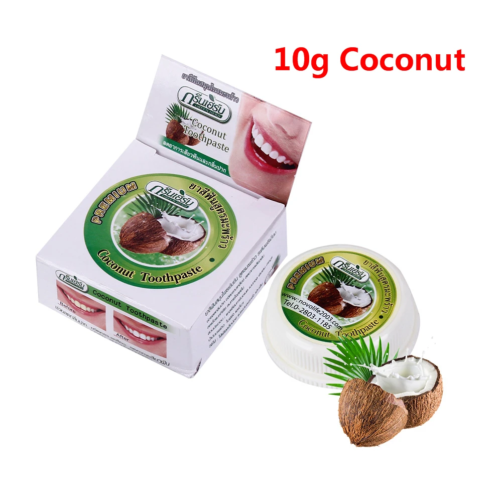 10g Coconut 25 г 10 г тайская травяная зубная паста Гвоздика мятный кокосовый вкус отбеливающий порошок для удаления зубного налета Стоматологическая Антибактериальная - Цвет: 10g Coconut