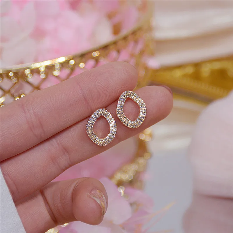

Elegant Exquisite 14K Real Gold S925 Silver Needle Hollow Simple Design Wave Stud Earrings for Women Cubic Zircon ZC Earrings