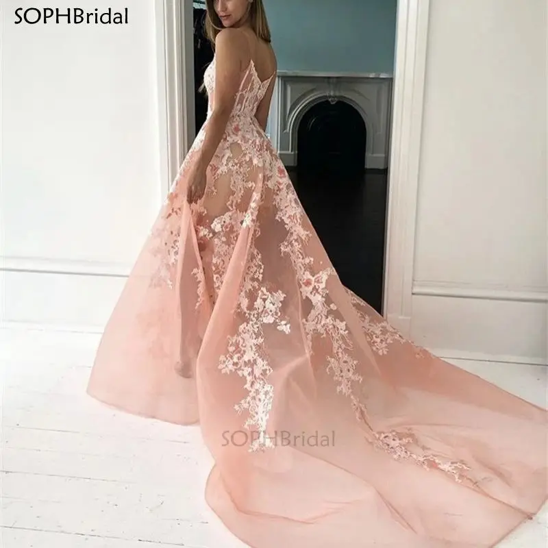 

New Arrival Lace Appliques Wedding Dresses Spaghetti Straps Backless Long Bridal Gowns Illusion Organza Boho Vestido de Noiva
