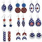 Новинка 2021, Синие Блестящие Кожаные серьги со звездой и шевроном, эффектные серьги для женщин, модные серьги на День независимости, оптовая продажа ювелирных изделий