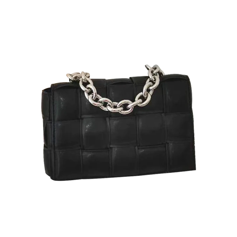 

Thick Metal Chain Shoulder Bag Women New Designer Woven Soft Square Crossbody Bags Female Fashion Personality Purse High Quality