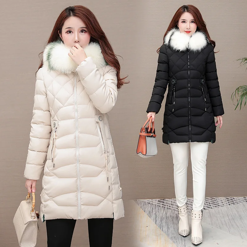 coats and jackets women winter new style female parka long cotton coat Slim big fur collar hooded cotton coat